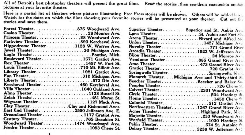 Princess Theatre - 1914 Listing From Det Free Press Showing Long Lost Theaters